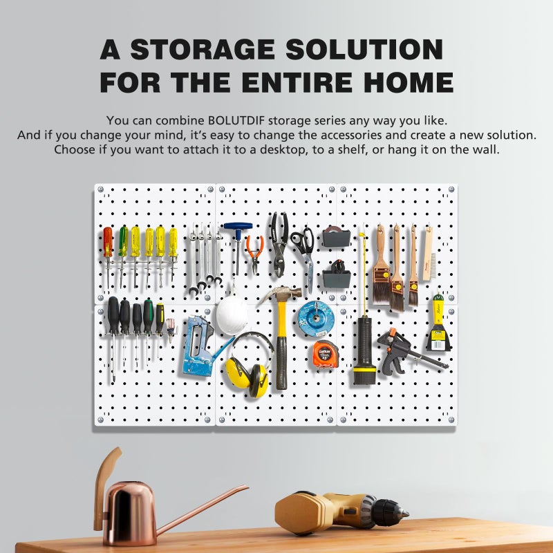 BOLUTDIF 6Pcs Peg board  Pegboard Wall Organizer Panels  Wall Mount Display Small Pegboard Kits  Pegboard  Peg Boards for Wall Craft Room  for Kitchen  Garage  Workshop  Tool Accessories - White Pegboard - Image 5